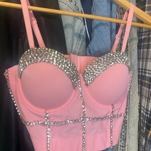 Pink Rhinestone Corset Top